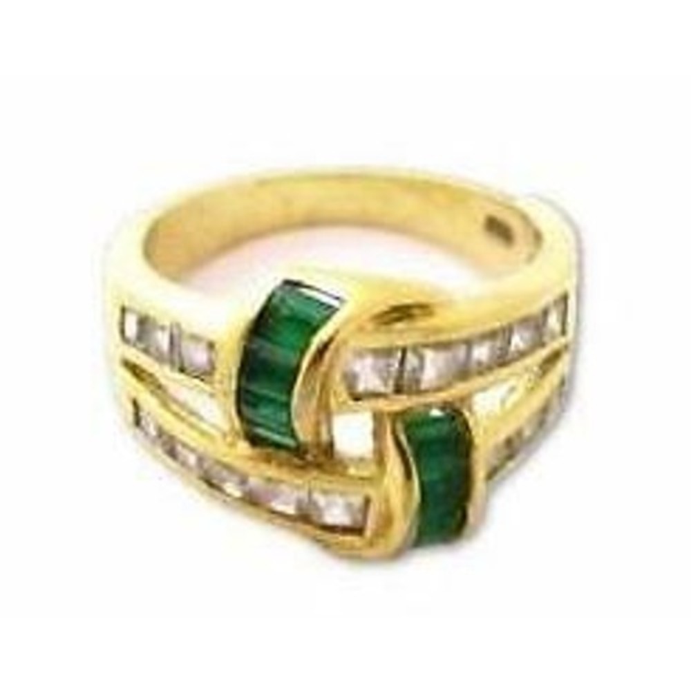 Vintage Gold Vermeil Green Clear Stones Sterling Silver Ring 925*Size 10